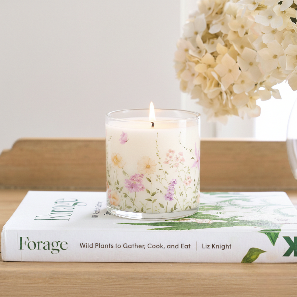 Pastel Floral Garden Scented Candle in Glass Jar | Soft Aroma & Elegant Home Décor