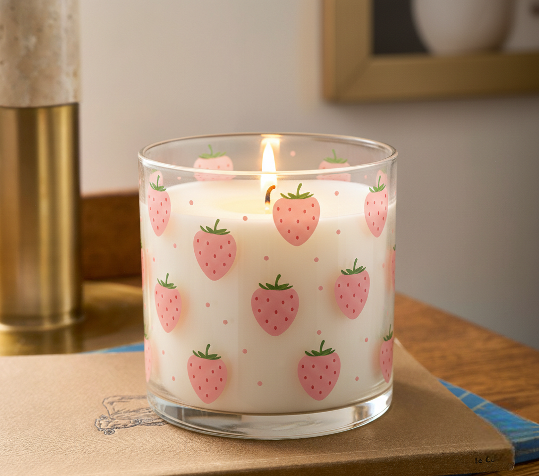 Strawberry Bliss Scented Candle in Glass Jar