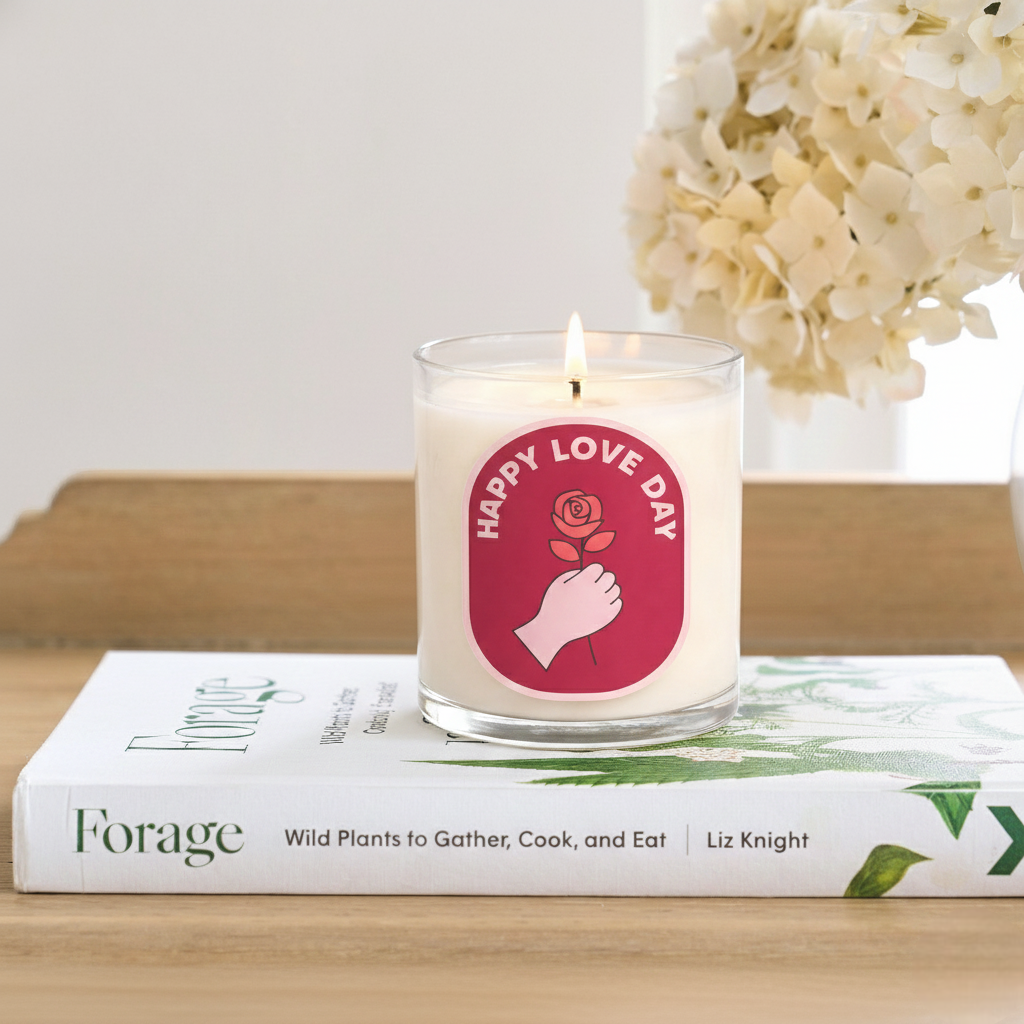 Happy Love Day Scented Candle in Glass Jar | Romantic Gift & Valentine Home Décor