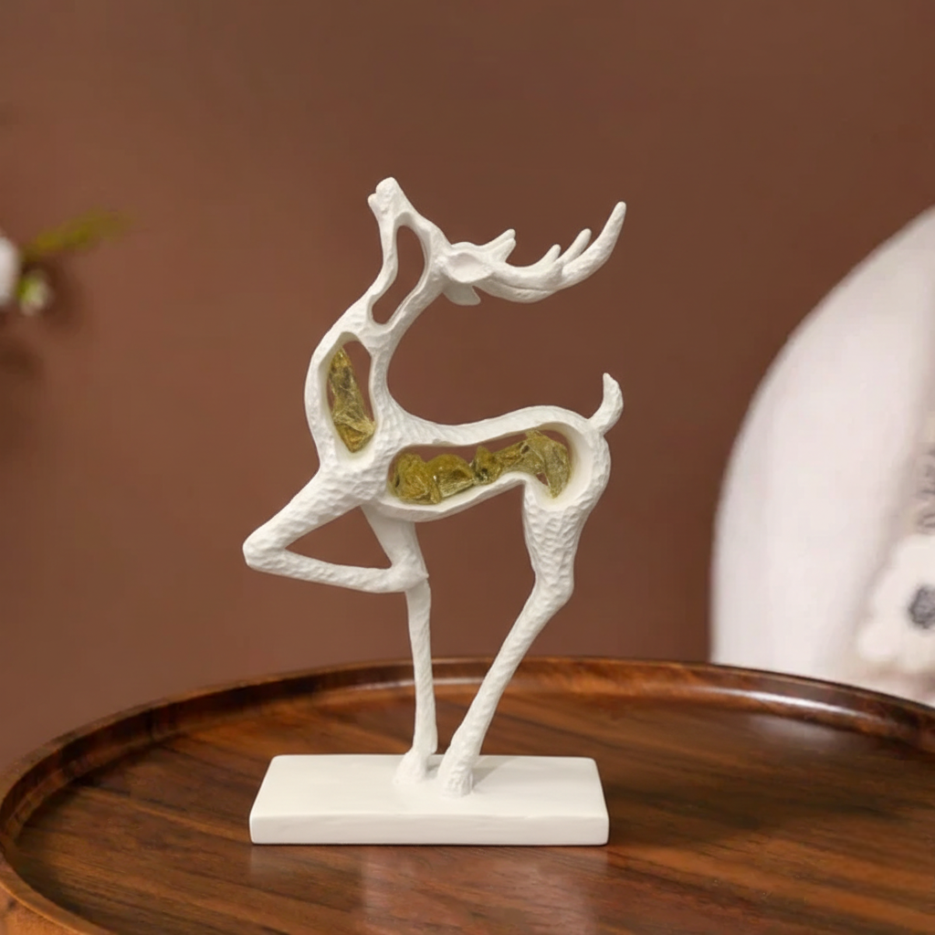 Elegant Abstract Deer Showpiece with Golden Stone Inlay