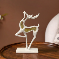 Elegant Abstract Deer Showpiece with Golden Stone Inlay