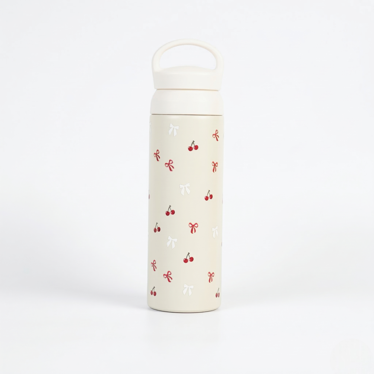Cherry Charm Water Bottle – Stay Fresh in Style-White