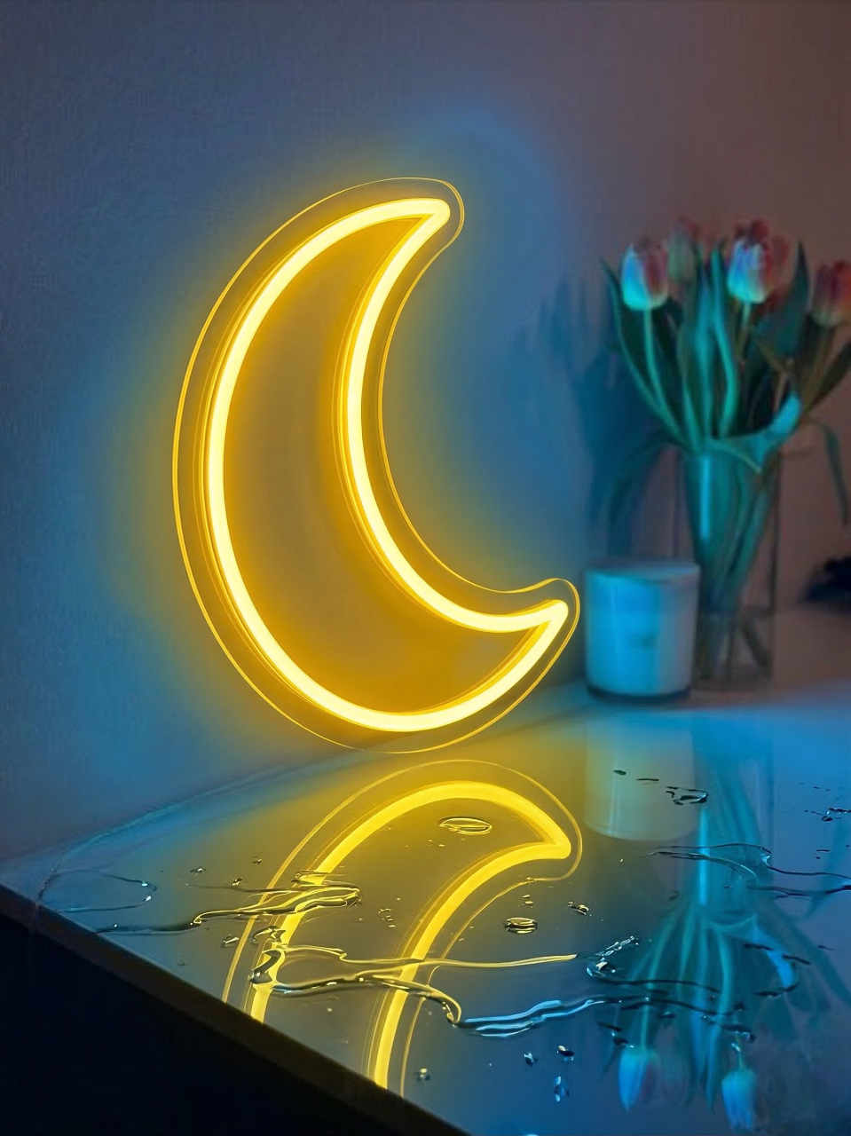 Crescent Moon Neon LED Light – Aesthetic Wall Décor for Bedroom & Living Spaces