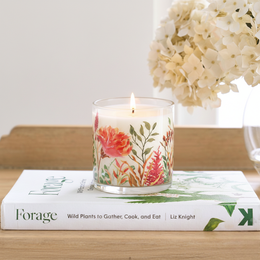 Warm Floral Scented Candle in Glass Jar | Elegant Aesthetic Home Décor Candle