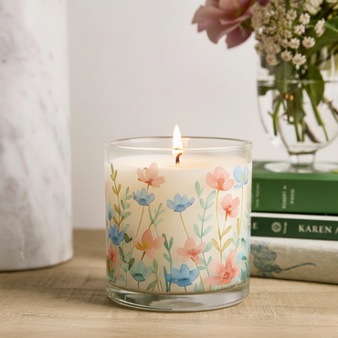 Pastel Wildflower Scented Candle in Glass Jar | Soft Aesthetic Home Décor Candle