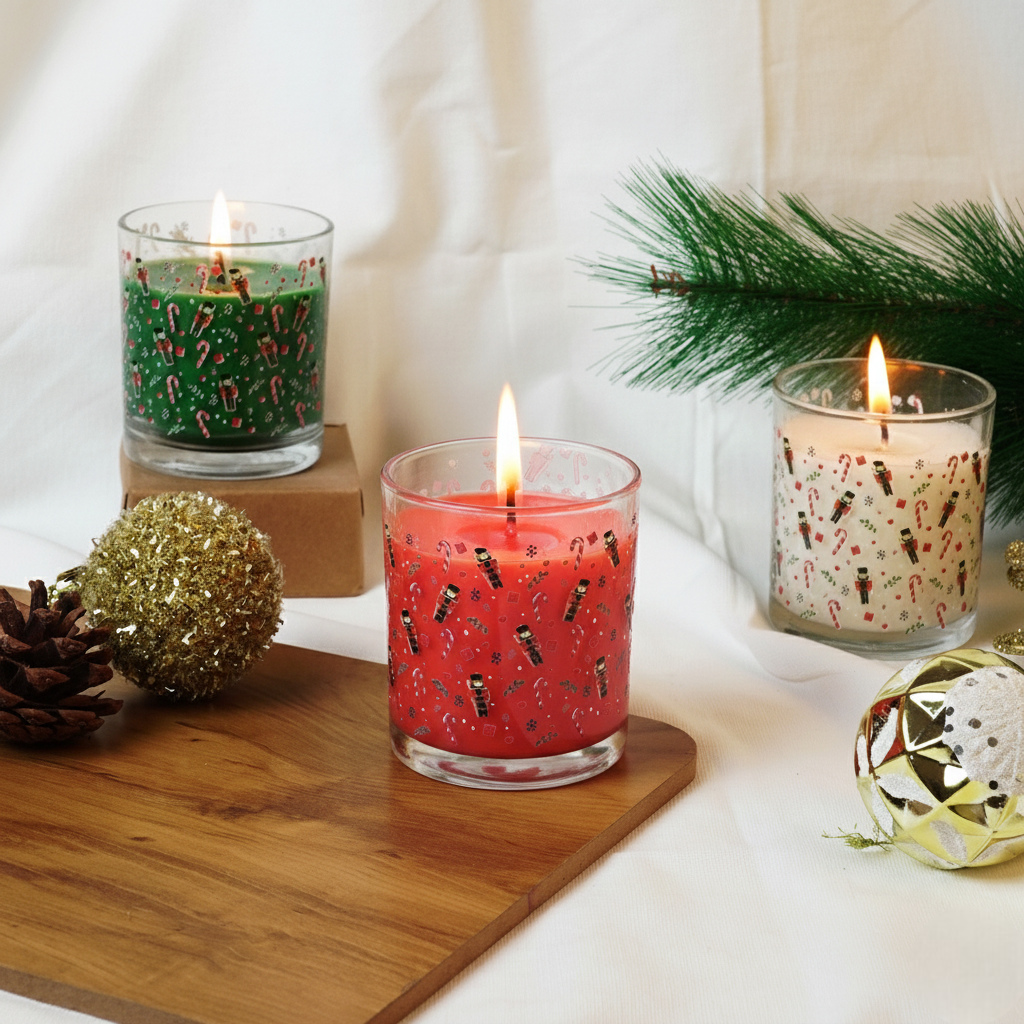 Set-3 Christmas Nutcracker Scented Glass Candles