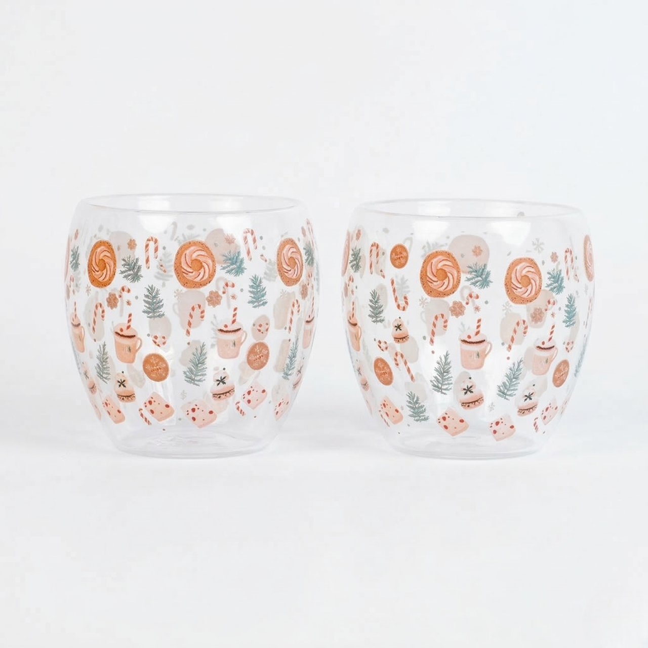 Set-2 Candy Cane & Christmas Treats  -Double Wall Glass Mug