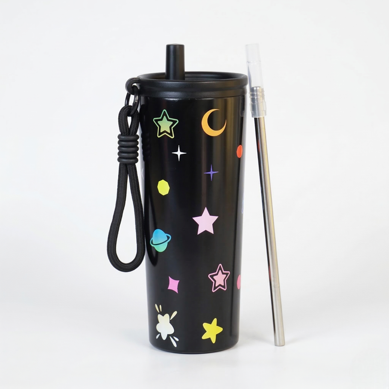 Galaxy Theme Stainless Steel Sipper Bottle with Straw