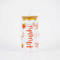 Personalized Strawberry Glass Tumbler with Bamboo Lid & Straw
