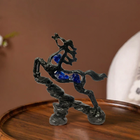 Modern Abstract Horse Figurine with Blue Crystal Inlay