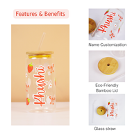 Personalized Strawberry Glass Tumbler with Bamboo Lid & Straw
