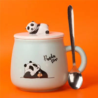 Cute Panda Mug with Hand Painted Lid and Steel Spoon