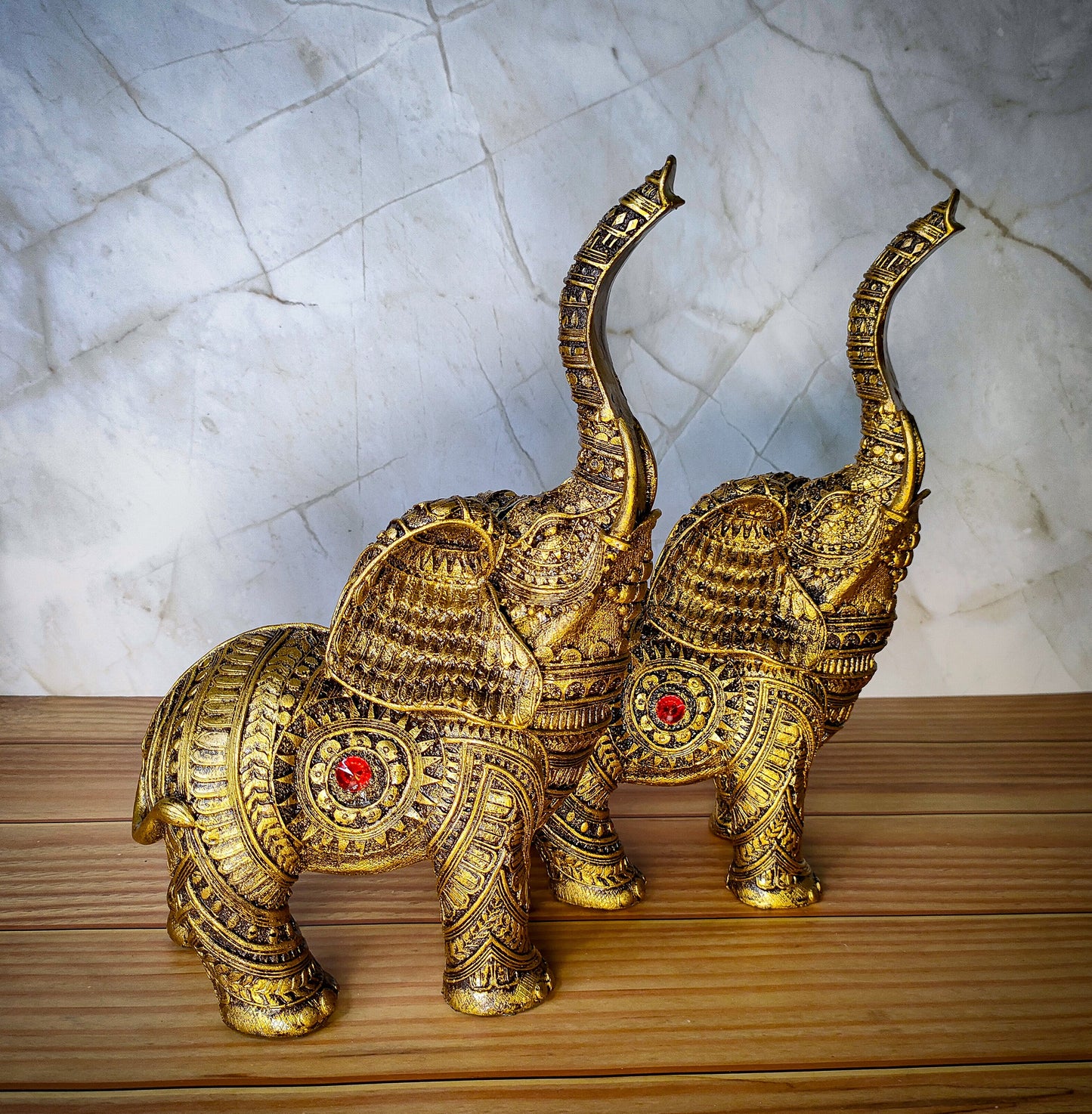 Set Of 2 Trunk Up Elephant Family Statue Showpiece Figurine indian Handicraft