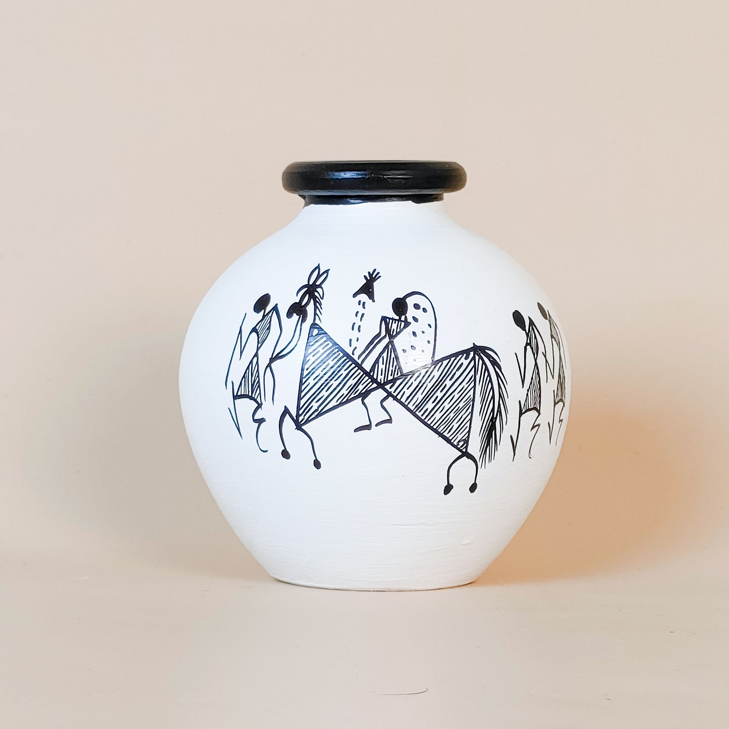 Hand-Painted Tribal Art Decorative Vases – Set of 3 | Ethnic White & Black Pottery