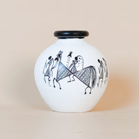 Hand-Painted Tribal Art Decorative Vases – Set of 3 | Ethnic White & Black Pottery