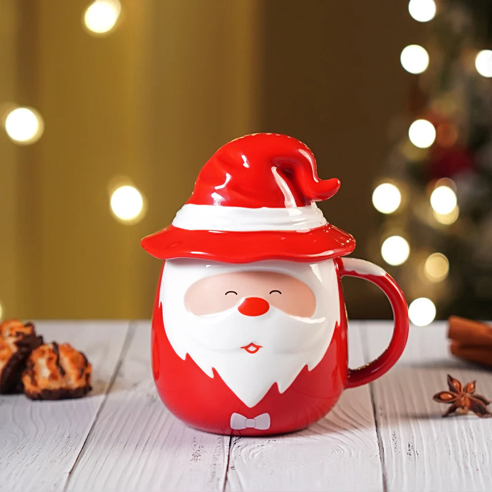Santa Christmas Ceramic Mug with Hat Lid