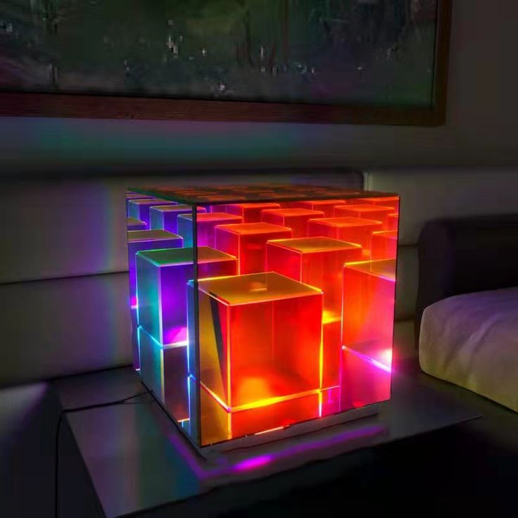 3D Art Cube Acrylic lamp, Decorative Table Lamp, 3 Colour Changing Stepless Dimming Touch Lamp