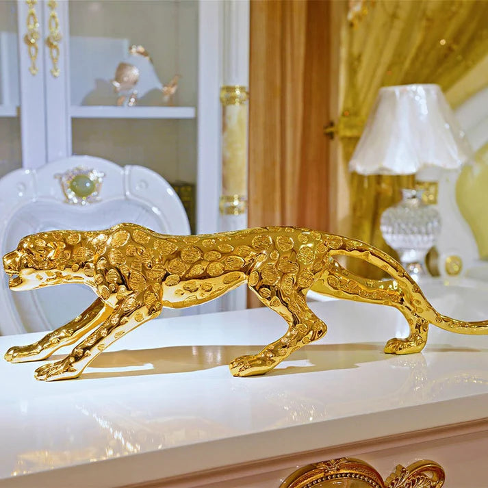 Abstract Gold Panther Sculpture