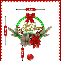 LED Christmas Wreath with Flowers & Red Bow – 30cm