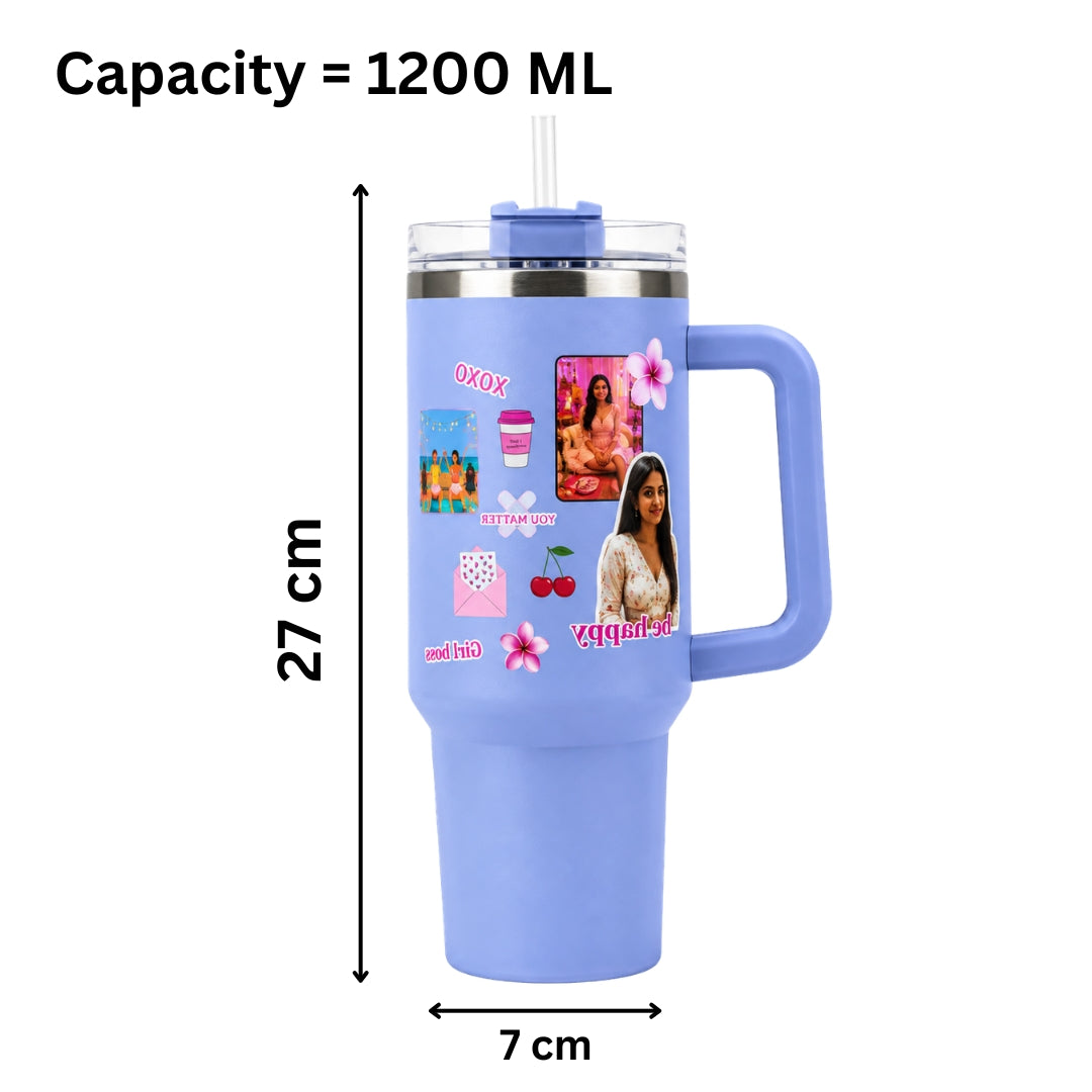 Personalized Tumbler with Straw & Handle – Custom Photo
