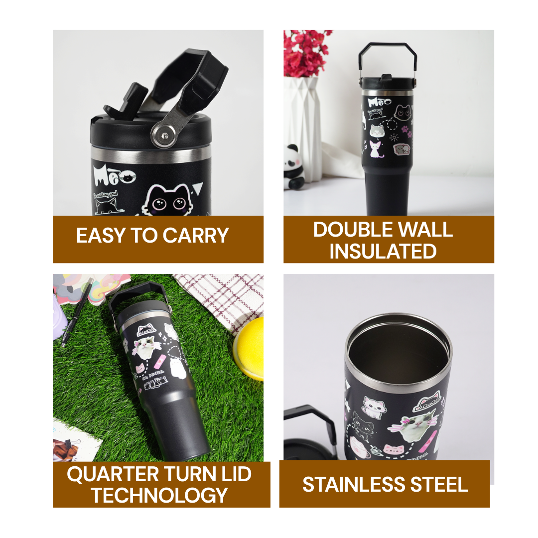 Cute Cat Insulated Tumbler with Handle