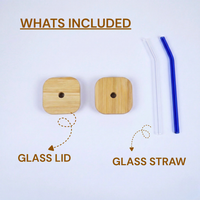 Set -2 Cute Printed Glass Mug with Bamboo Lid & Straw