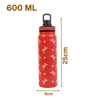 Cherry Bow Print Stainless Steel Water Bottle | Cute Aesthetic Bottle for Daily Use