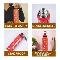 Cherry Bow Print Stainless Steel Water Bottle | Cute Aesthetic Bottle for Daily Use
