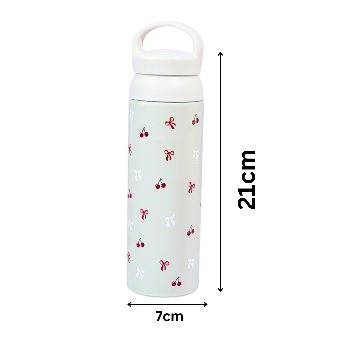 Cherry Charm Water Bottle – Stay Fresh in Style-White
