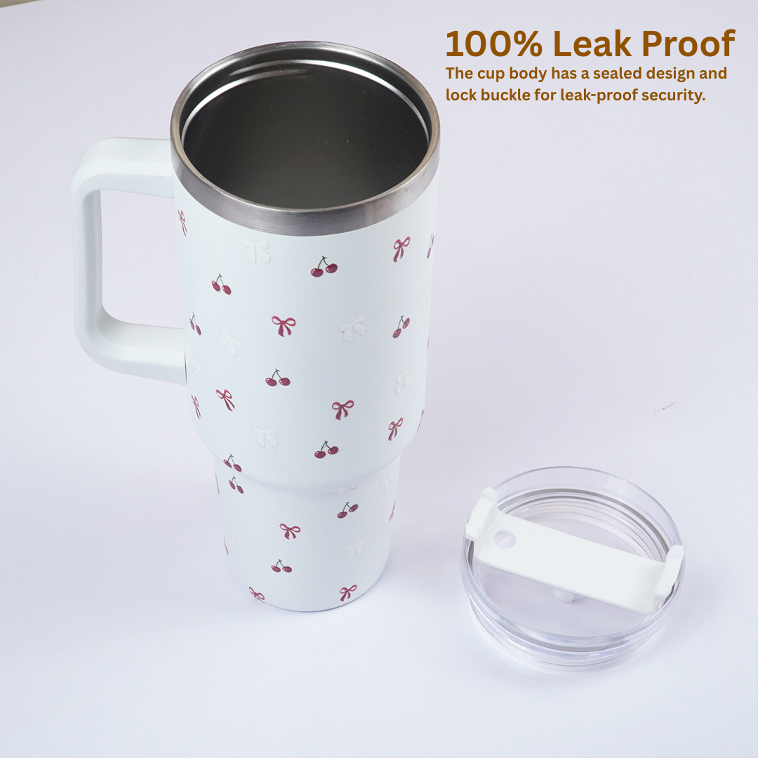 Cherry Daze Insulated Travel Tumbler with Handle & Lid with straw