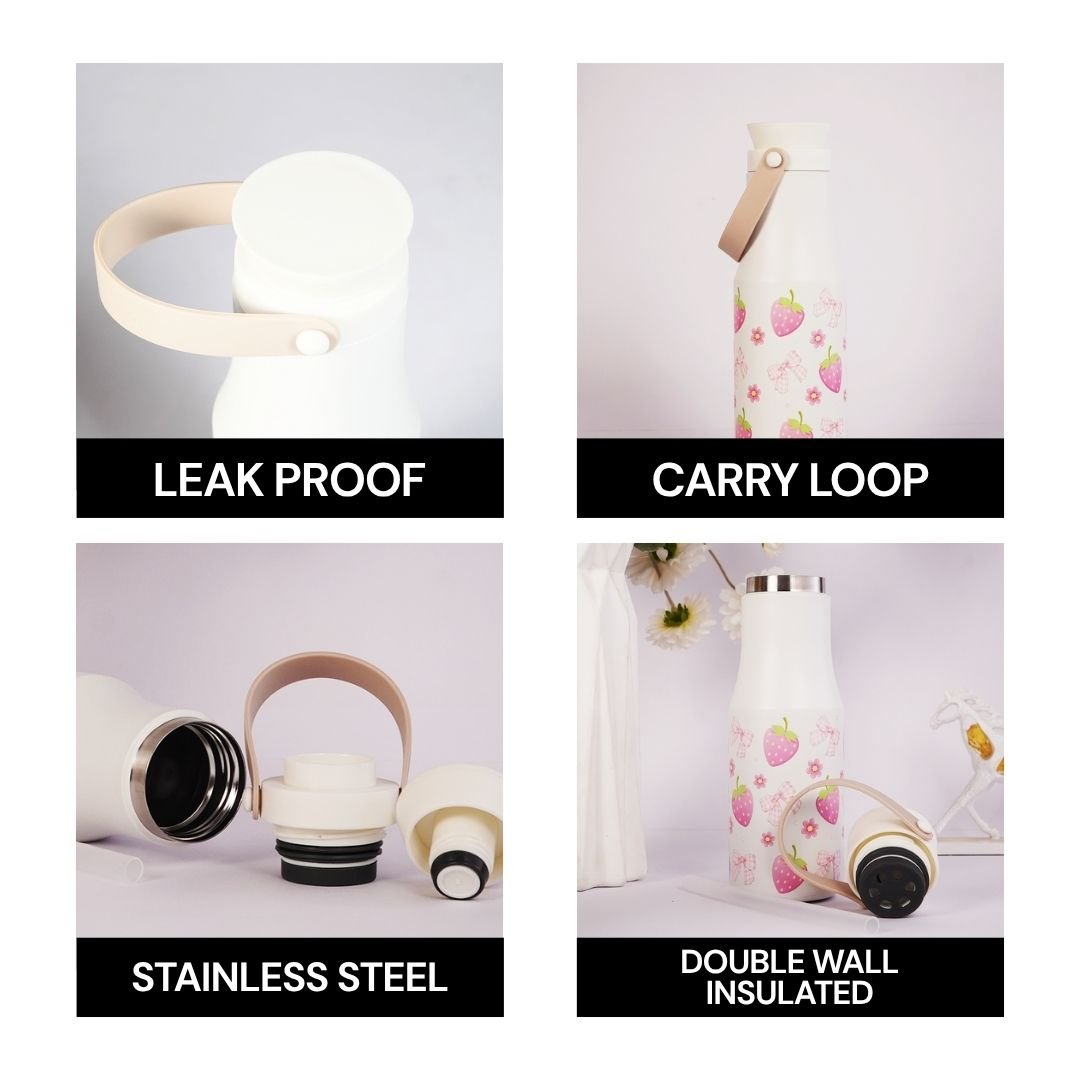 Berry Bow Bottle — Leakproof & Insulated 500 ML - Memories InsiteBERRY BOW BOTTLE MILK WHITE 500 ML