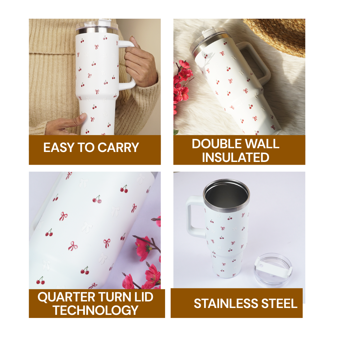 Cherry Daze Insulated Travel Tumbler with Handle & Lid with straw