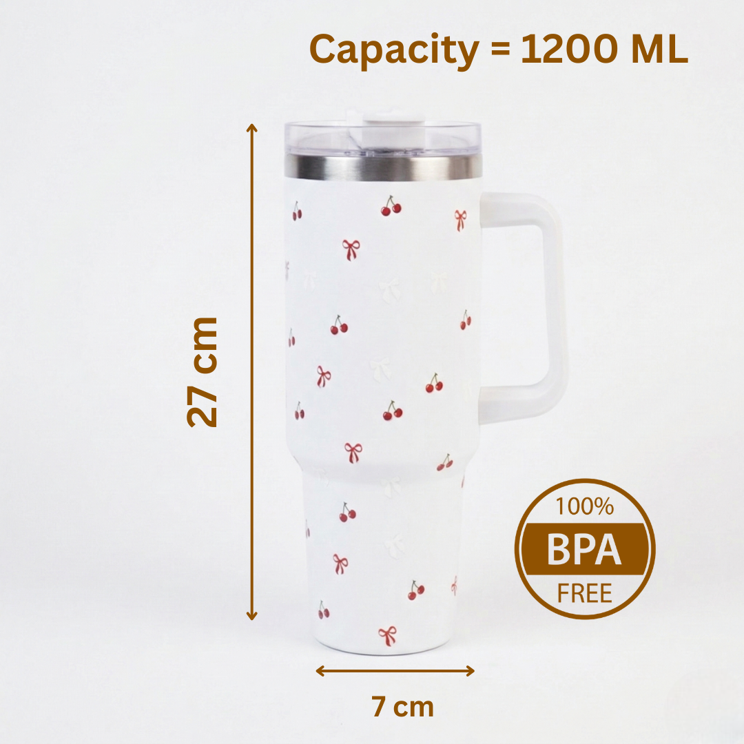 Cherry Daze Insulated Travel Tumbler with Handle & Lid with straw