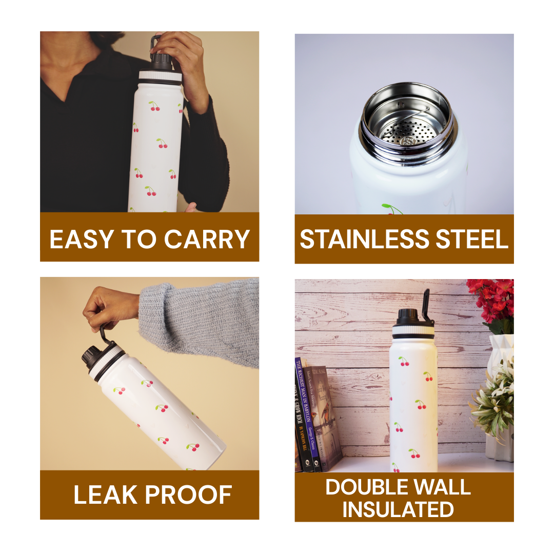 Cherry Bliss Stainless Steel Water Bottle | Cute & Durable Everyday Hydration