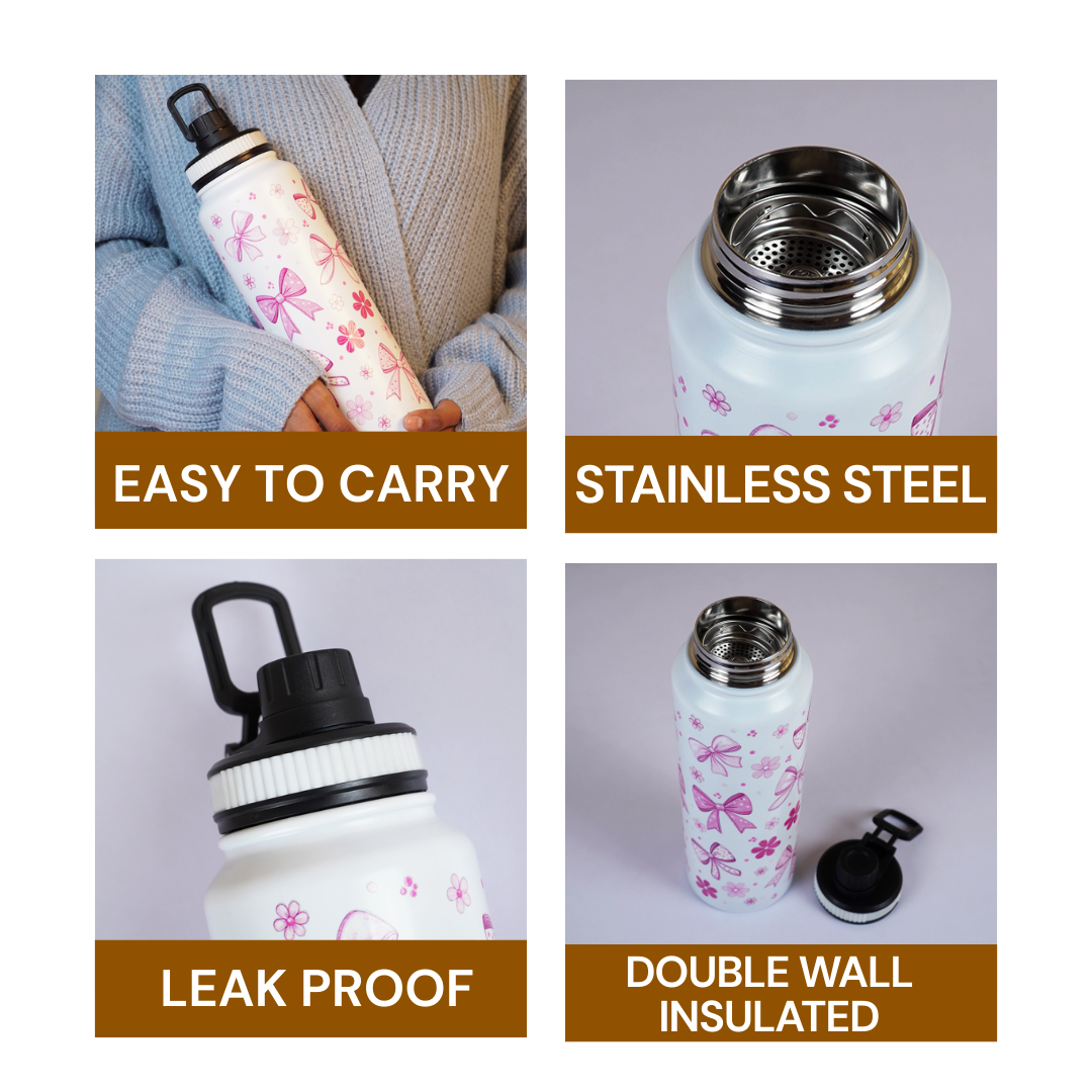 Bow Print Stainless Steel Water Bottle