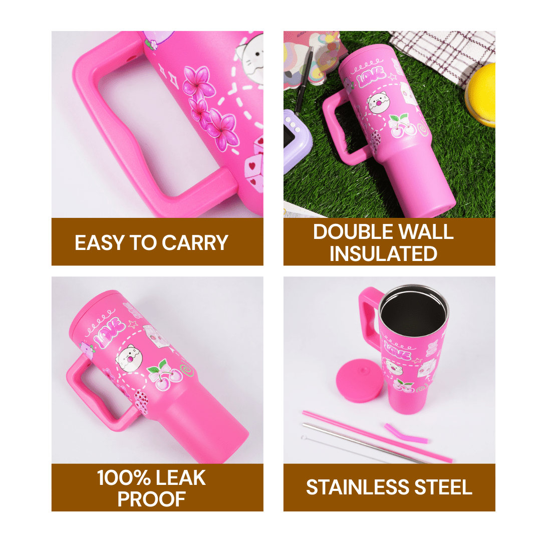“Hot Pink Love Doodle Tumbler – Leak-Proof & Stylish” - Memories InsitePINK LOVE DOODLE TUMBLER-40 OZ