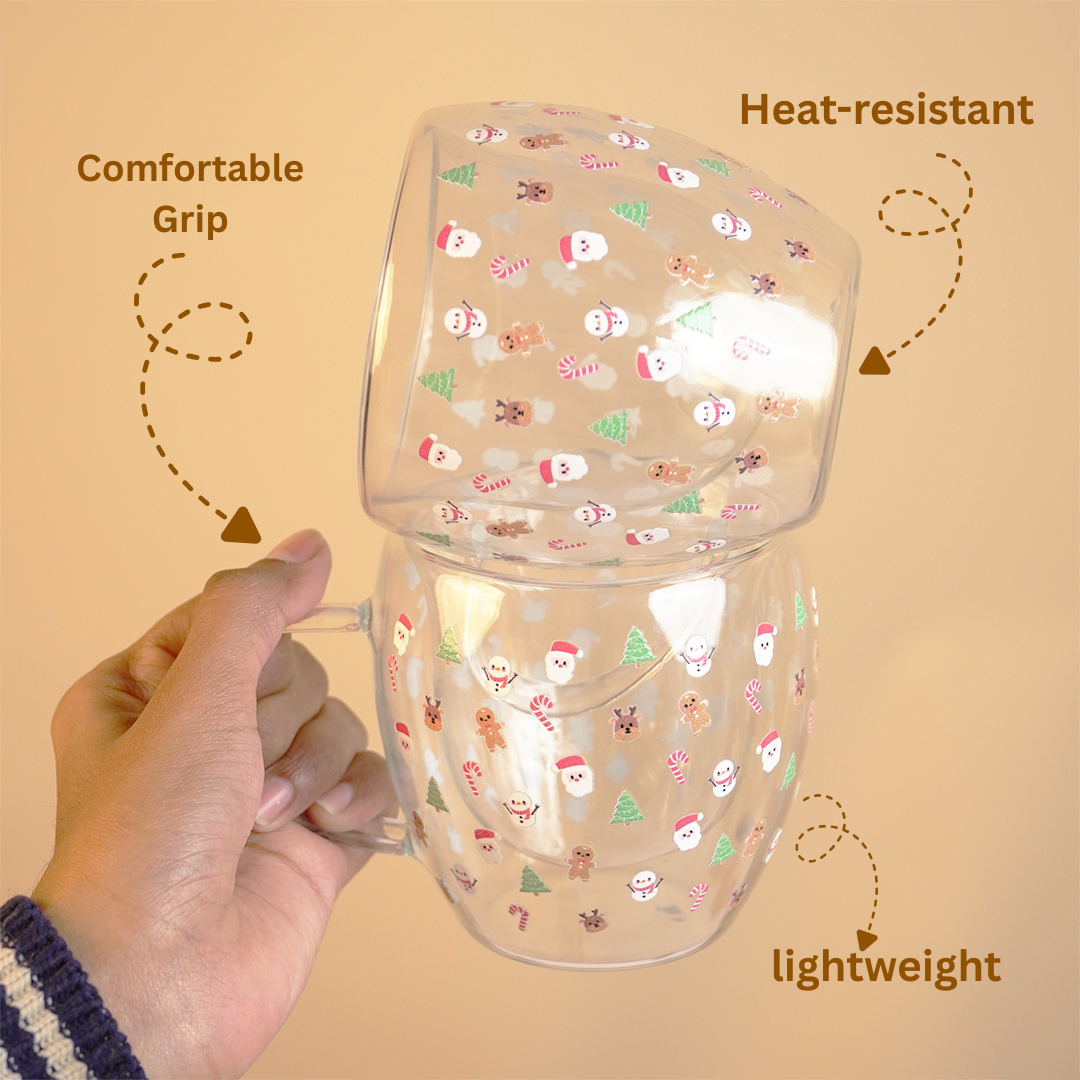 Set-2 Santa with Minis  -Double Wall Glass Mug