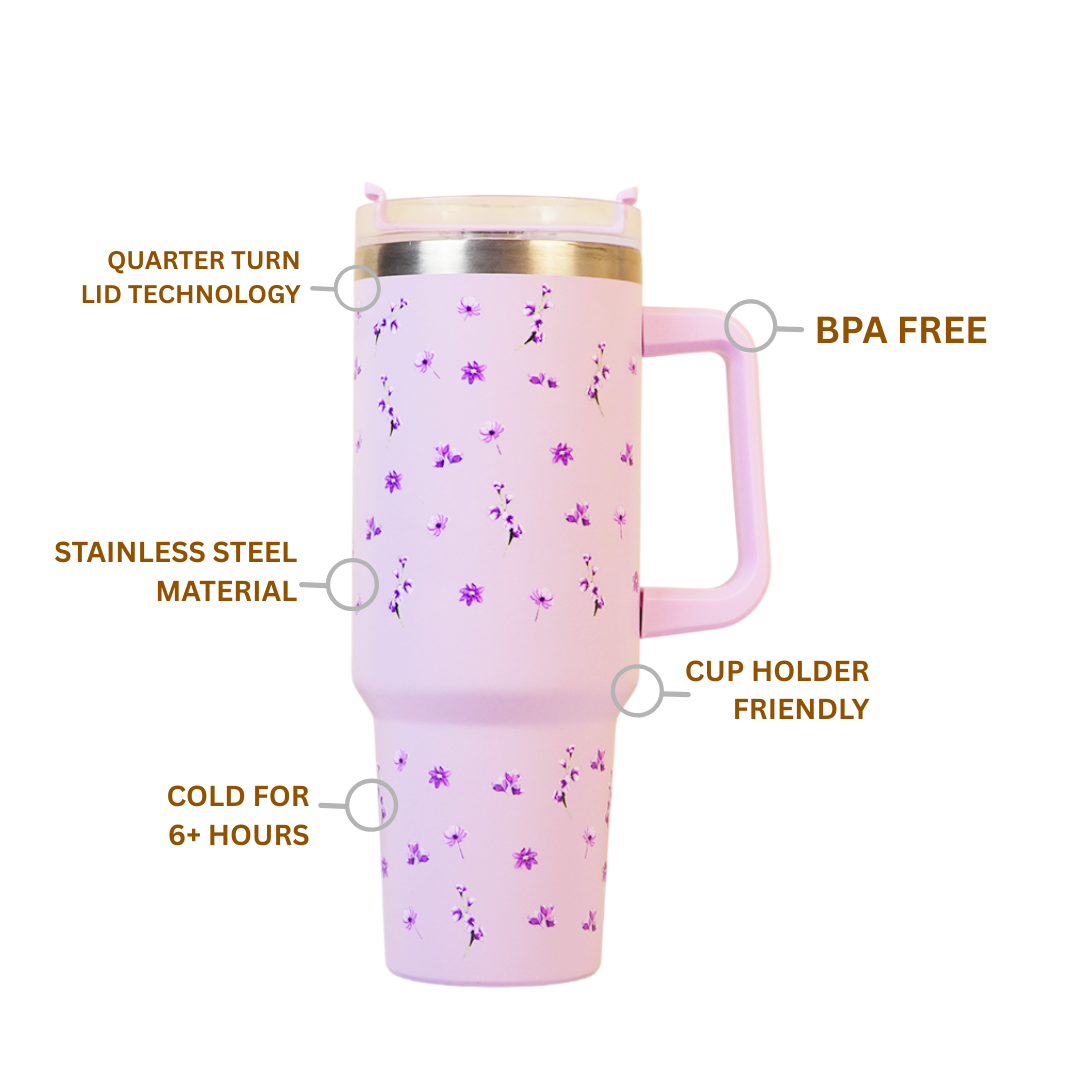 Floral Insulated Tumbler with Handle & Straw