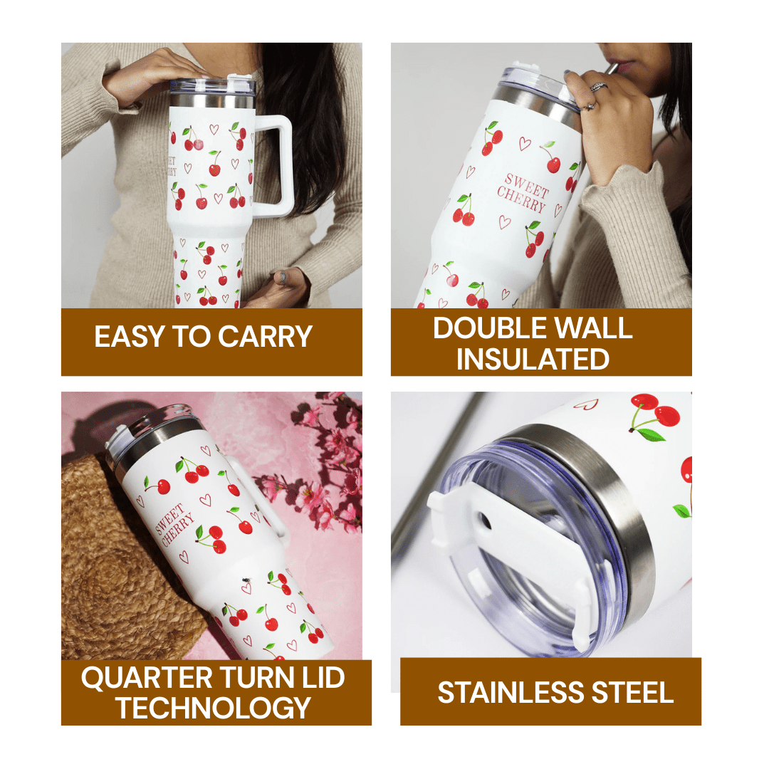 Sweet Cherry Tumbler - Memories InsiteCHERRY PRINT INSULATED TUMBLER-(WHITE)