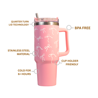 Pink Bow Insulated Tumbler with Handle & Straw