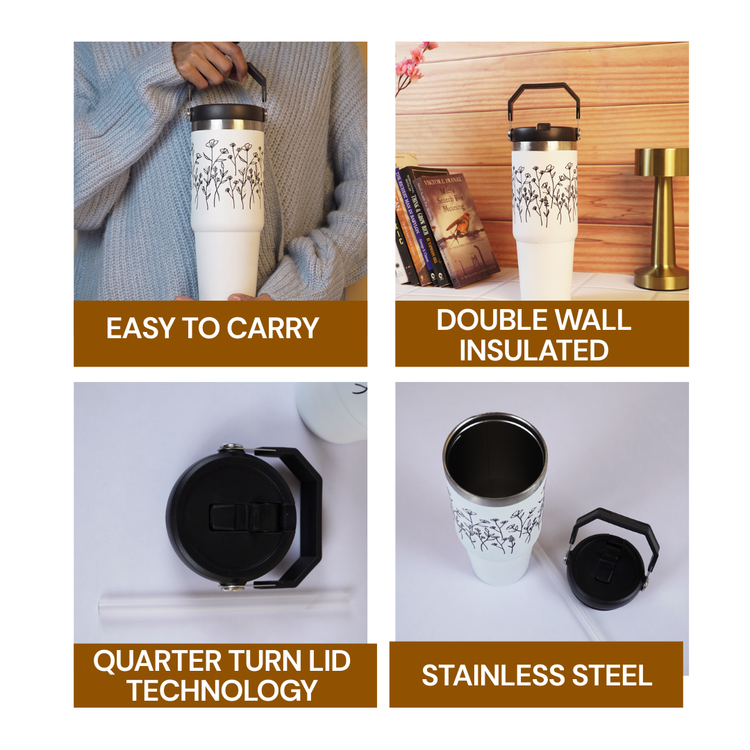 Customized FleurFlow Flipstraw Tumbler with Straw & Lid