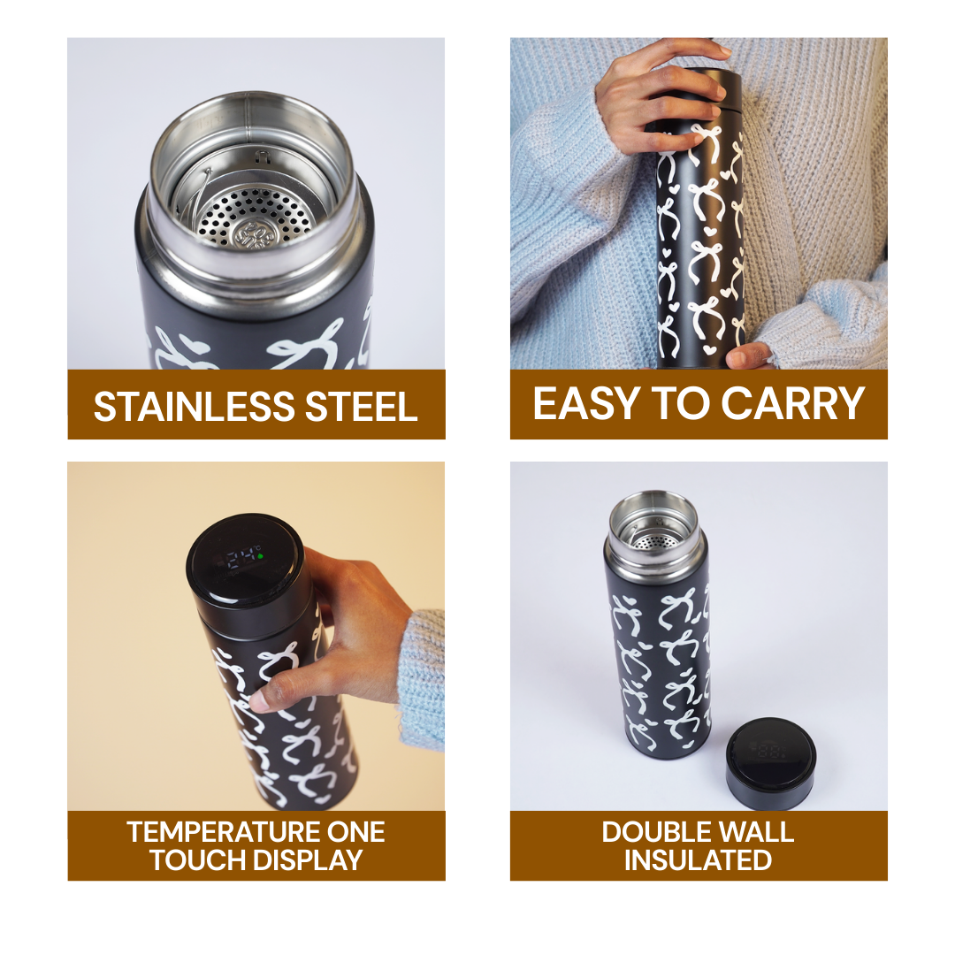 White Bow Design Stainless Steel Water Bottle