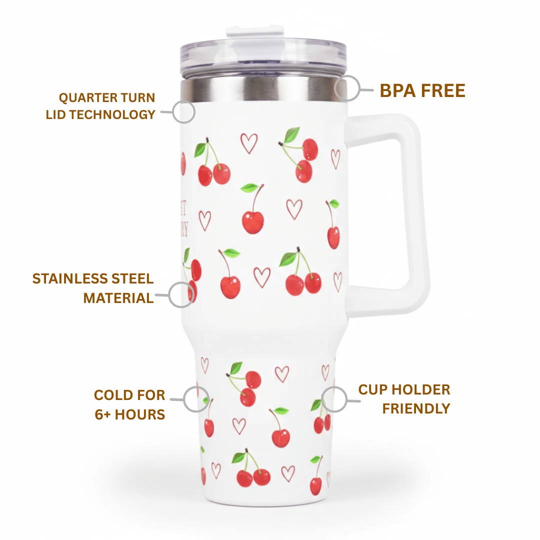 Sweet Cherry Tumbler - Memories InsiteCHERRY PRINT INSULATED TUMBLER-(WHITE)