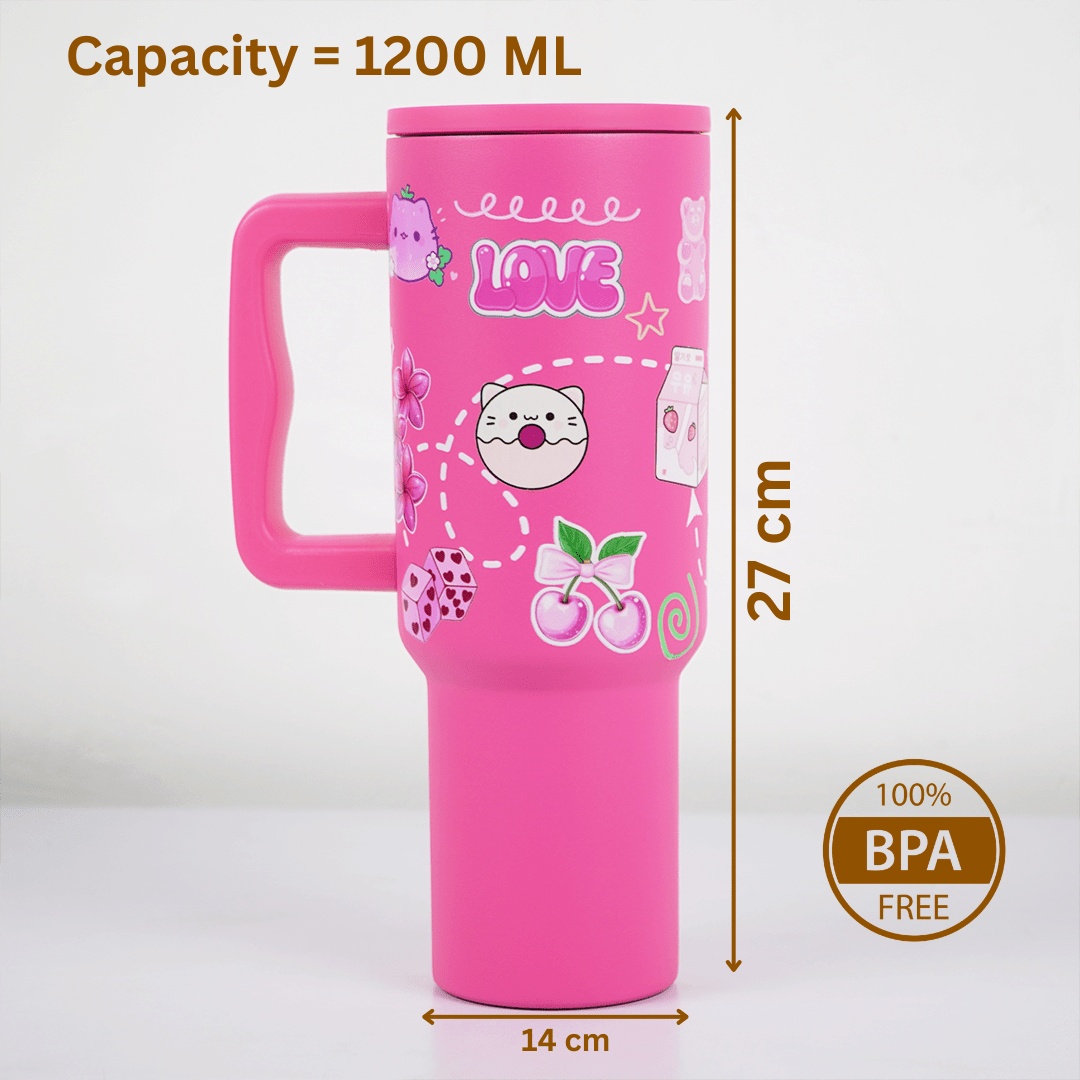 “Hot Pink Love Doodle Tumbler – Leak-Proof & Stylish” - Memories InsitePINK LOVE DOODLE TUMBLER-40 OZ