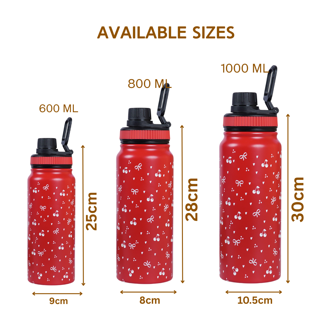 Cherry Print Stainless Steel Water Bottle