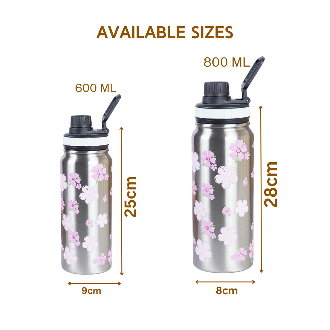 Pink Floral Stainless Steel Water Bottle