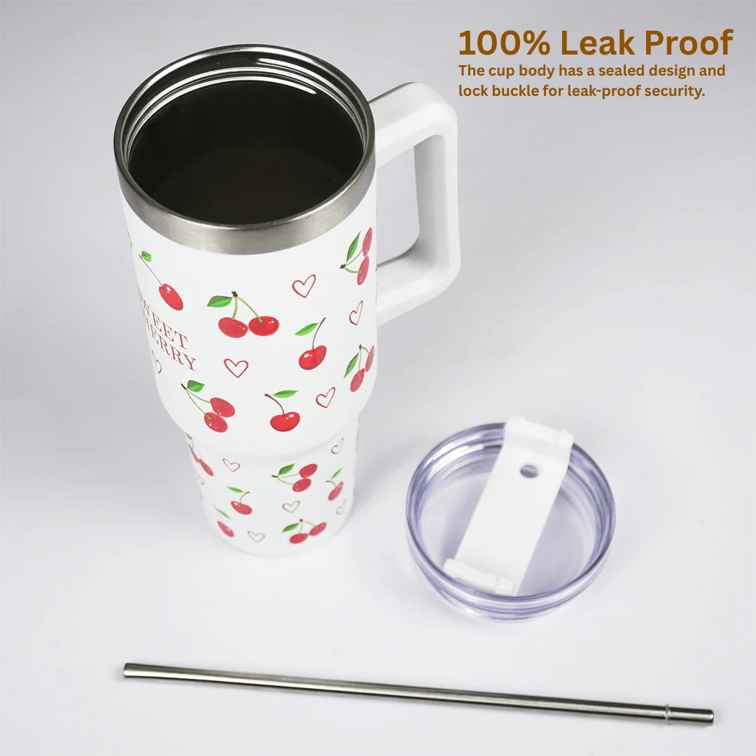 Sweet Cherry Tumbler - Memories InsiteCHERRY PRINT INSULATED TUMBLER-(WHITE)