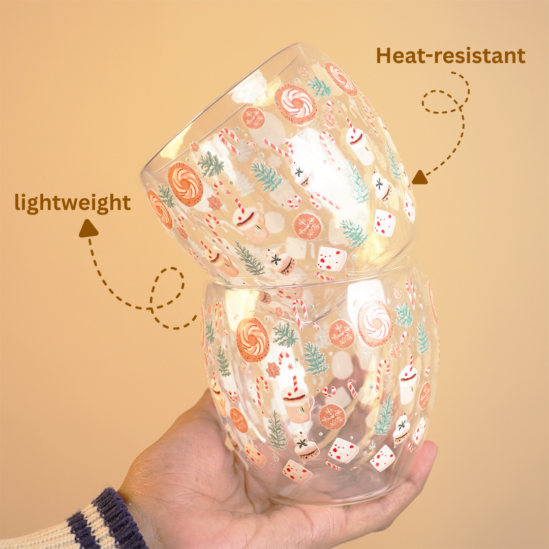 Set-2 Candy Cane & Christmas Treats  -Double Wall Glass Mug