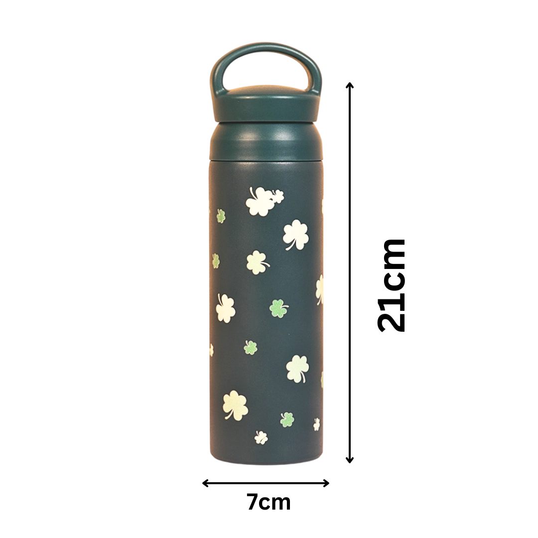 Clover Design Insulated Tumbler – Hot & Cold Stainless Steel Bottle with Extra Lid, Spill-Proof