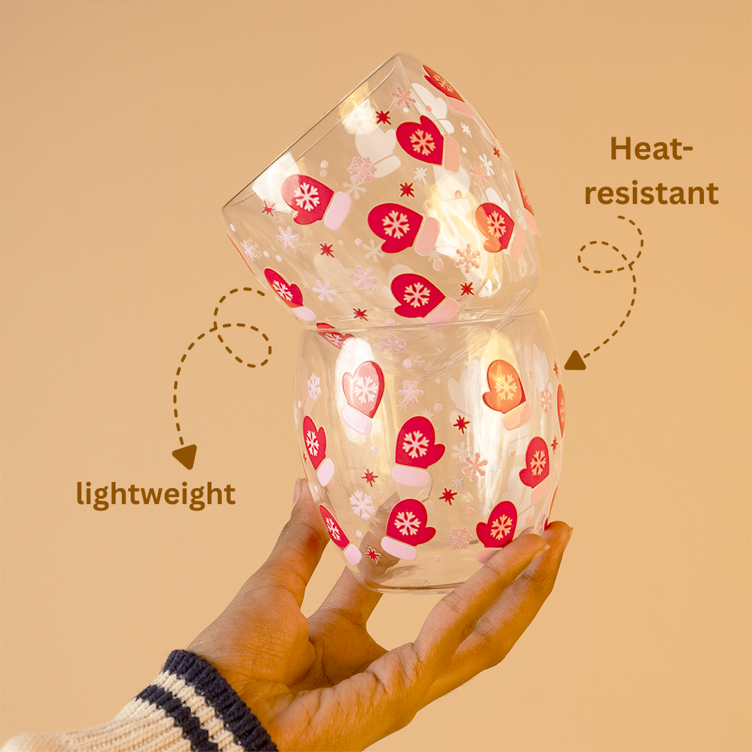Set-2 Christmas Gloves  -Double Wall Glass Mug